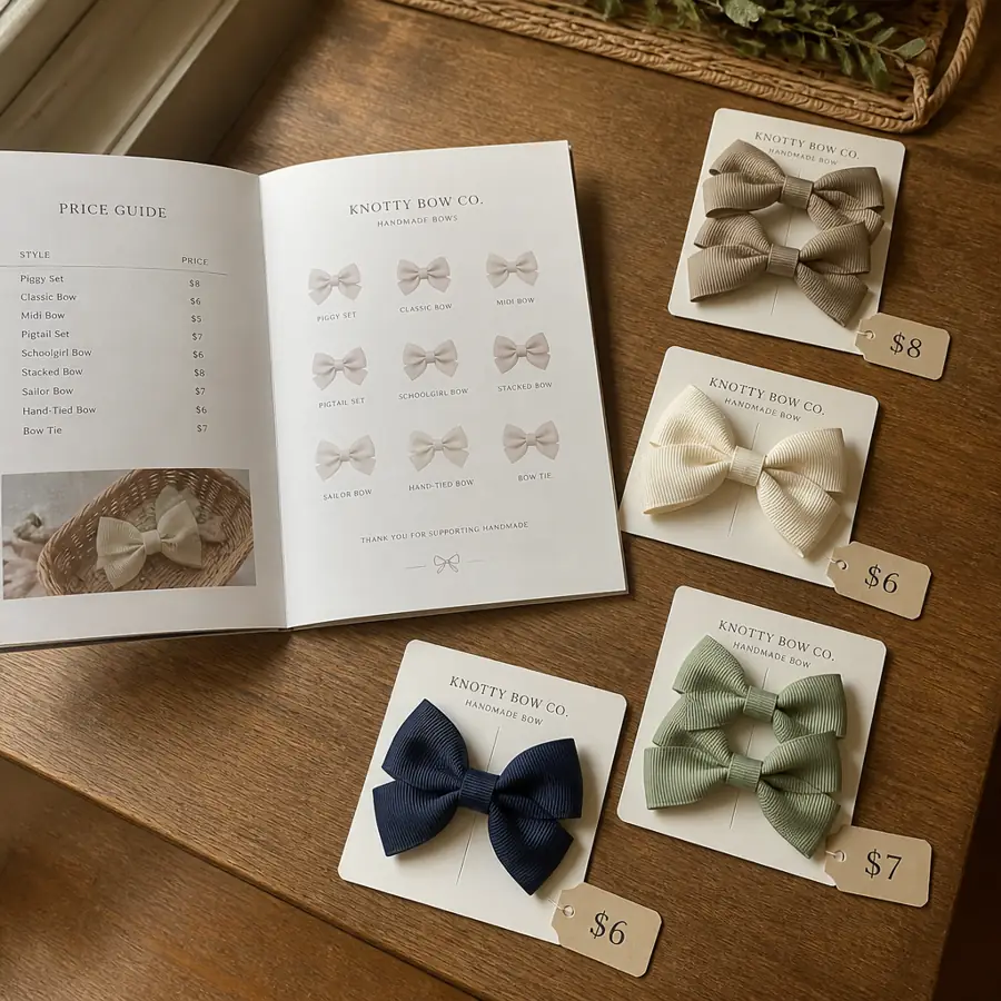 Pricing guide with bows on cards