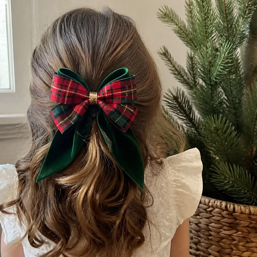 Christmas plaid and velvet bow