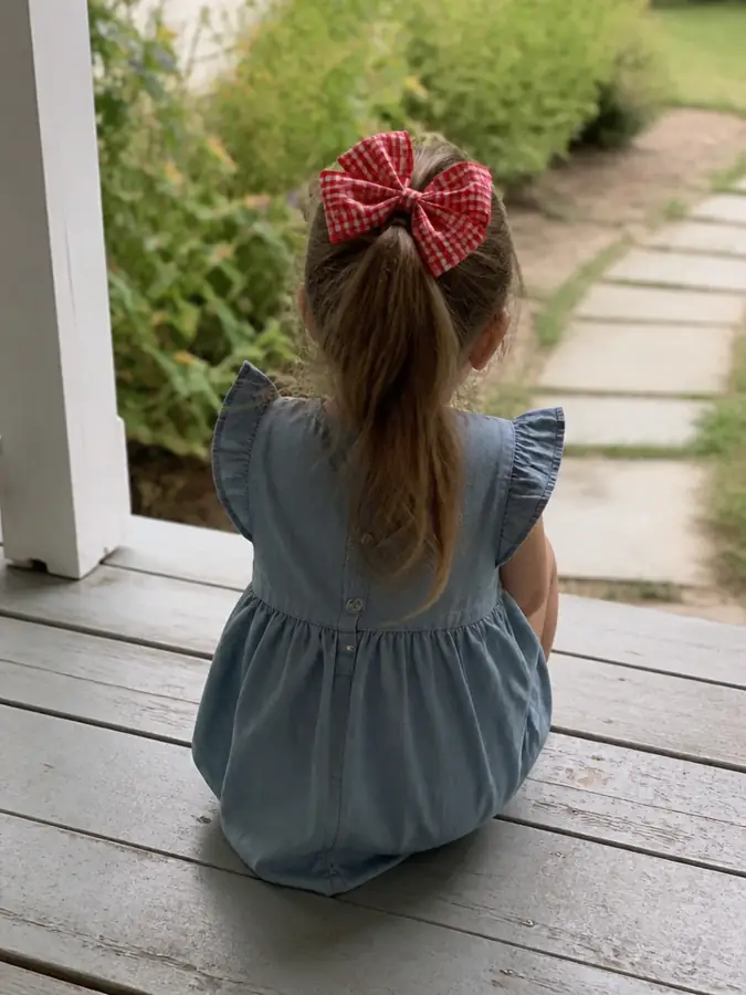 Big gingham bow in a ponytail